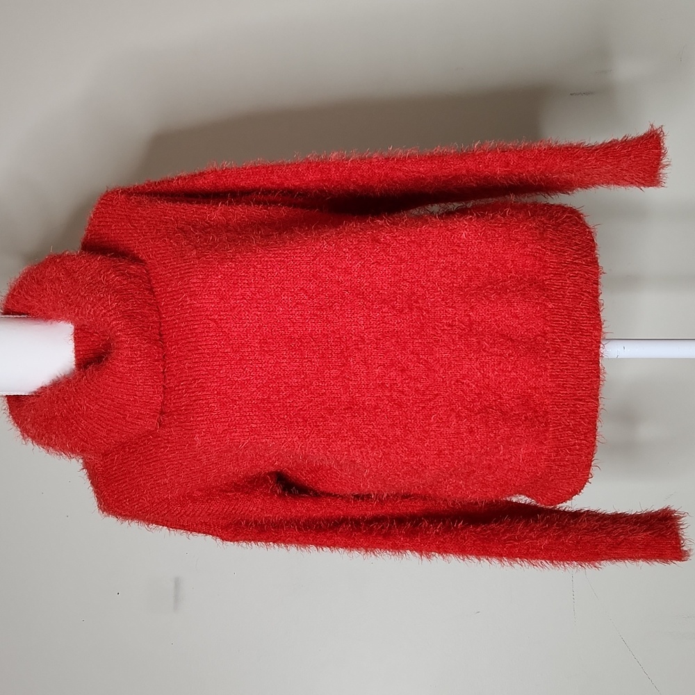 Pink Rose Y2K.red fluffy eyelash knit cowl neck  pullover sweater